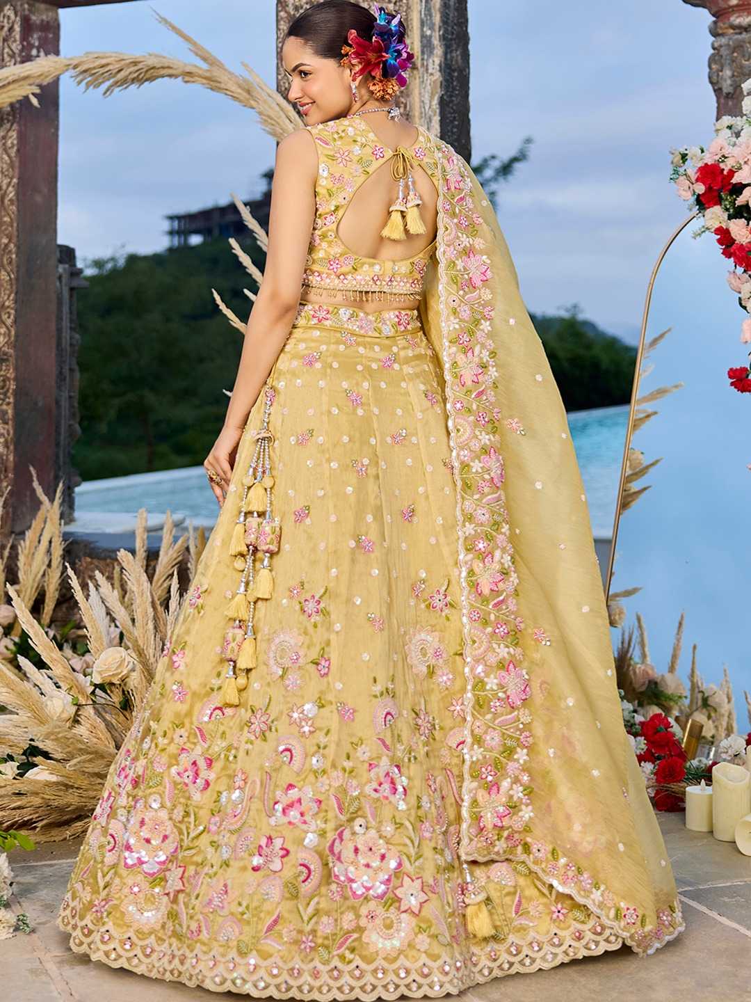 Organza  Embroidered  Lehenga Choli Wedding Outfit